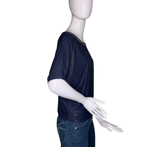 PerSeption Concept blouse shine blue short sleeve pullover size S - Picture 7 of 8